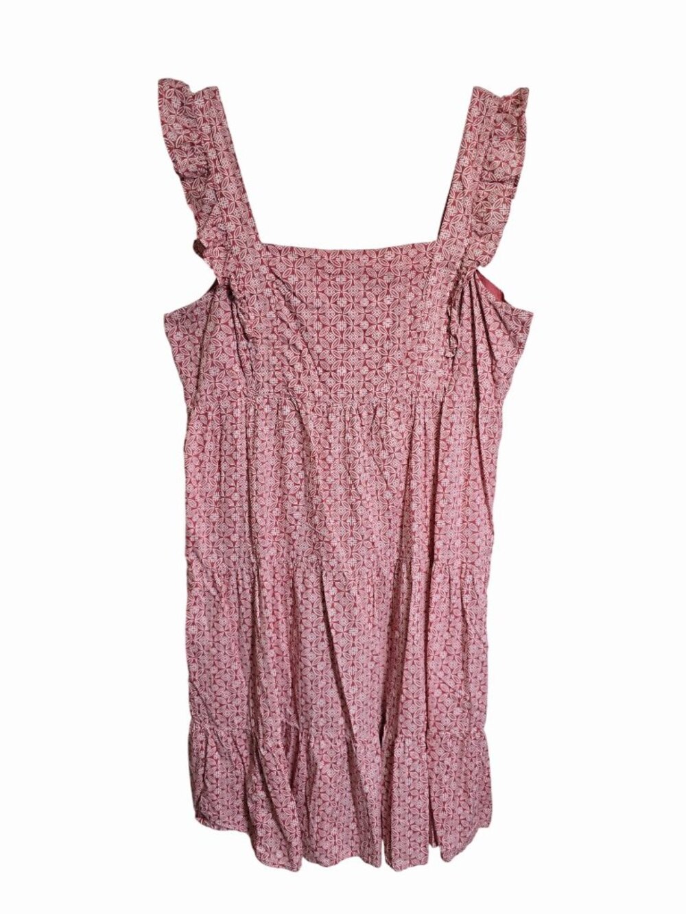 Soft Pink Geometric Print Ruffle Strap 100% Cotton Sun Dress Beach Lounge XXXL 3